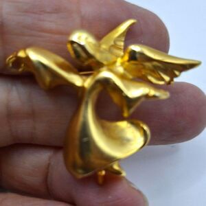Artsy Abstract Angel Brooch Pin Brushed Gold Tone Vintage Grandmacore As-Is